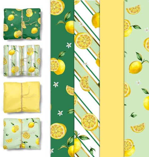 AOBKIAT 24 Blatt Zitronen-Seidenpapier für Geschenktüten, gelb-grünes Zitronenmuster, Geschenkpapier für Frühling, Sommer, Geburtstag, Babyparty, Party, Geschenkverpackung, 50,8 x 38,1 cm