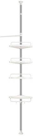 OHMG Teleskop-Eckregal, Duschregal, höhenverstellbar, Eckregal für Badezimmer aus Edelstahl und Kunststoff, 4 Ablagen, 1 Haken, 3 Handtuchhalter (254 – 304 cm)