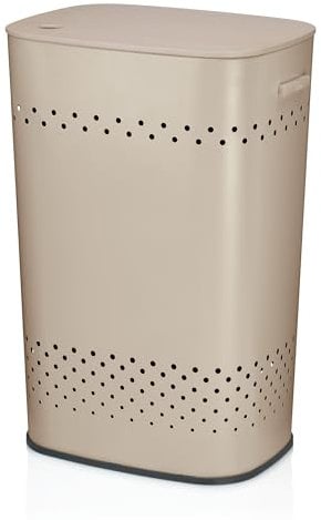 kela Sitz- Wäschekorb mit Deckel, Wäschesammler mit guter Luftzirkulation, Wäschetonne 39,5 x 29,5 x 57,5 cm, MALAGA, Metallkorb beige