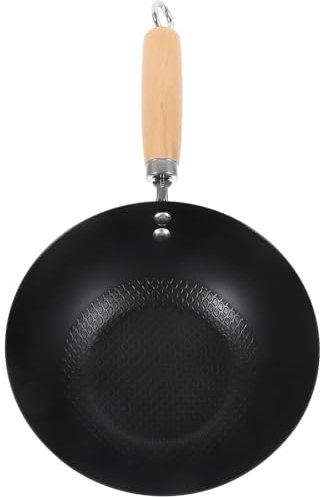 Cabilock Wrought Iron Mini Wok Pan Nonstick Stir Fry Pans with Handle 20cm Single Person Small Cooker Gas Pan Japanese Wok Pan for Induction Gas Stovetops