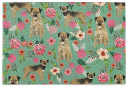 Border Terrier Florals Dog Breed, Jigsaw Puzzles 1000 Pieces Wooden Jigsaw Toy Family Game Wall Decor