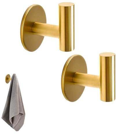 2 Piezas Adhesivo Gancho De Toalla De Baño,acero inoxidable SUS304Ganchos de Acero Adhesivo, Ganchos de Abrigo Autoadhesivos , Ganchos Colgador Adhesivo Impermeable, para Cocina, Baño, Ropa (Dorado)