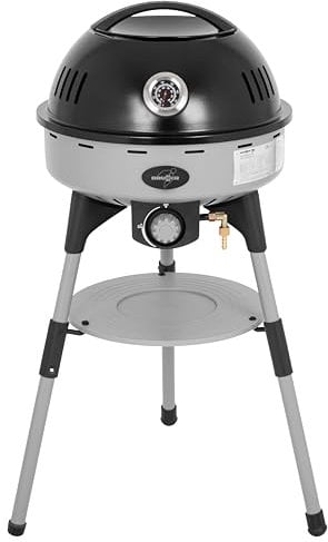 BRUNNER Grill Portatile Gas BBQRUISER HT 30mbar, Coperchio con Termometro, Regolabile e Rimovibile - Accensione Piezoelettrica - Piastra Reversibile Ideale per BBQ, Carne, Pesce e Verdure