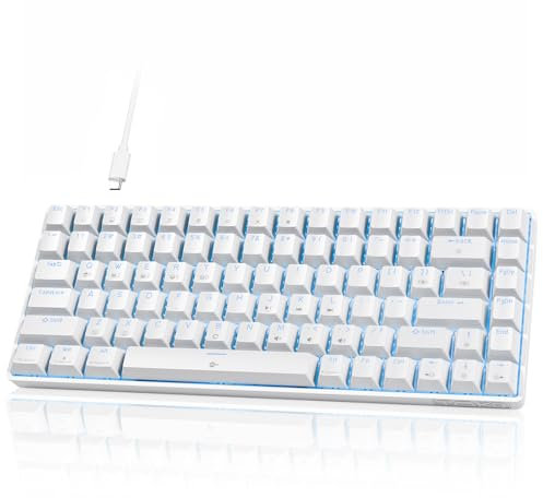 TMKB T84SE Tastiera Meccanica, Layout QWERTY US, Tastiera Gaming a 84 Tasti con LED Blu, N-Key Rollover Red Switch per PC Windows/Mac OS, Bianco
