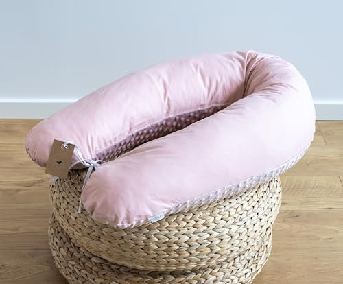 LOOLAY Schwangerschaftskissen - Stillkissen 190 cm - Seitenschläferkissen 100% Baumwolle - mit Abnehmbarem Minky Bezug - Ergonomisches Schwanger Kissen für Schlafen (Altrosa/Minky Rosa)