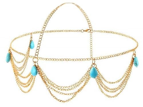 Kopfkette Pailletten Boho Geschichtete Kopfkette Gold Braut Quaste Kopfschmuck Festival Stirnband Haarschmuck Zigeuner Münze Haarkette für Frauen und Mädchen (B)