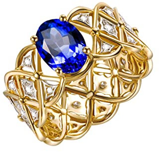 Bishilin Tansanit Ringe Damen Gold 750, Hochzeit Ringe Blumen mit 1.43ct Oval Tansanit Verlobungsring Nickelfrei für Frauen Größe58 (18.5)