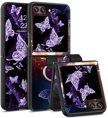 DOMAVER Muster Hülle für Samsung Galaxy Z flip 6 5G mit Ring, Handyhülle Samsung Z flip 6 Case Schmetterling Muster Leuchtend im Dunkeln, TPU Stoßfeste Kratzfest Schutzhülle, Schwarz