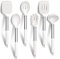 HaWare Juego de utensilios de cocina, 6 piezas de silicona blanca, incluye cucharón, cuchara volteadora, servidor de pasta, herramientas de cocina resistentes al calor con mango de acero inoxidable,