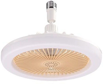 Socket Ceiling Fan With Light, Remote Control Bulb, Socket Led Light Fan, Adjustable Dimmable E27 Bladeless Ceiling Bulb Fan, 3 Speed and Brightness Settings, Adjustable Led Suitable for Bedroom