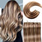 VINBAO Invisible Tape in Haarverlängerungen Tape Extensions Echthaar Blond Highlighted Dunkelbraun bis Karamellblond 50 cm 20 Stück/50g Tape in 20 Zoll #4P27