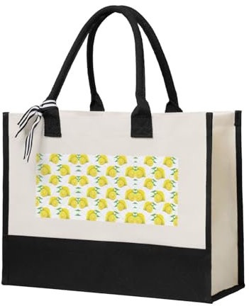 UVBDF Grandi borse di totalizzatore della tela del limone giallo, borse riutilizzabili della drogheria del totalizzatore con i sacchetti della spesa delle maniglie per, Beige, Taglia unica