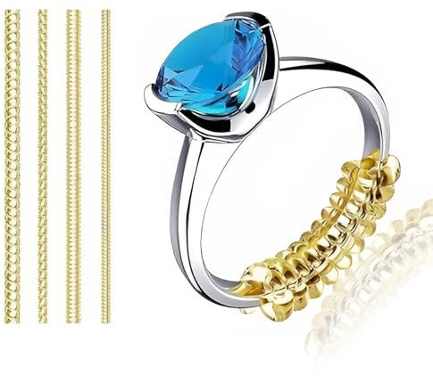 NAVZA® Ring Size Adjuster for Loose Rings (4 Sizes) - Transparent Silicone Resizer, Spacer - Guard Clip Jewelry Tightener Fit Almost Any Ring (Pack of 4) (Silicone) (Clear) (Golden)