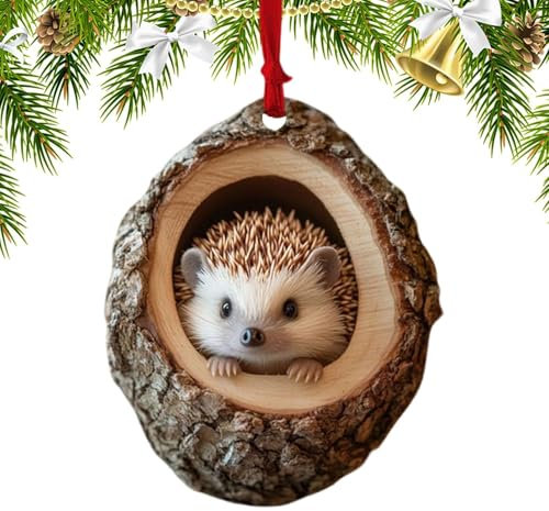 Natural Woodlands Christmas Animal Ornaments: Hedgehog & More - Acrylic Pendants & Tree Hanging Decor