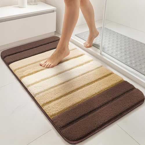VOUNOT Badematte rutschfeste, Mikrofaser Weich Saugfähig Badezimmerteppich, Flauschig & schnelltrocknend Maschinenwaschbar Badteppich, Fußmatte mit Farbverlauf Duschvorleger 60x90cm Beige