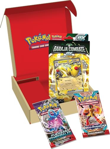 Pokémon baraja Combate ex de Ampharos ex y Lote de 2 Paquetes de Mejora de JCC Pokémon (baraja de 60 Cartas Lista para Jugar)