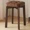 Quadratischer Schminkhocker mit gepolstertem Sitz, 18 Zoll, Make-up-Hocker, Gestell aus Naturholz, ideal für Schlafzimmer, Wohnzimmer, Eingangsbereich, braune Pu-Farbe, Walnuss-Beingröße enterprise