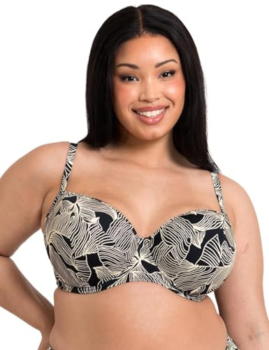 Curvy Kate Underwired Balcony Bikini Top Ripple Reef Padded Womens Ladies Sport Beach Swimwear Black Print Cup Size 34E
