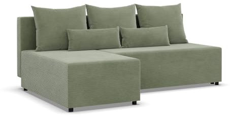 Mebligo Fermo - Ecksofa mit Schlaffunktion, Bettkastem, Komfort und Still, Universelle Seite, grün (Poso 047)