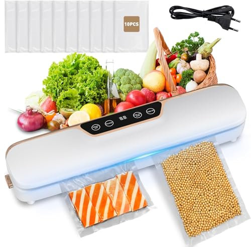 Machine à Emballer sous Vide, 4 en 1, 62 KAP Appareils de mise sous vide compacte, pour aliments secs ou humides, 10 sacs en film plastique-Blanc