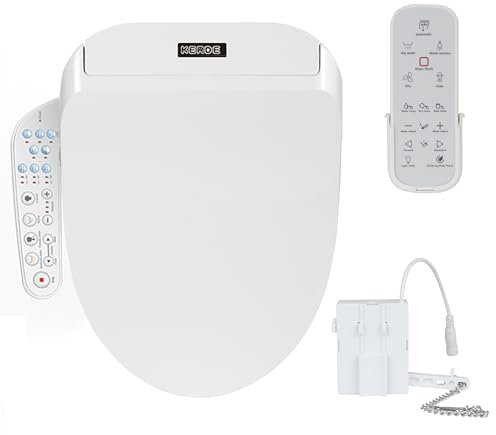 KERDE P30A Smart Bidet WC-Sitz mit automatischer Spülung & Dual-Control (Fernbedienung + Panel) – beheizter Sitz, Warmwasserwäsche, selbstreinigende Düse, universell passend für längliche Toiletten