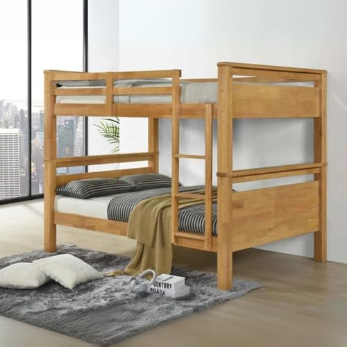 Reinforced Beds, 4'6FT LANGHAM QUAD BUNK BED, Wooden Bunk Bed, Rubberwood, Solid Wooden Slats, Modern Bunk Bed Design (Natural Oak Finish, Double)
