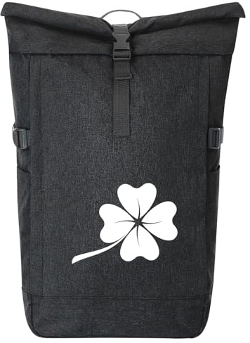 Huuraa Kurierrucksack Kleeblatt Silhouette 30-44 Liter Black Melange Fairtrade Rolltop Rucksack Geschenkidee