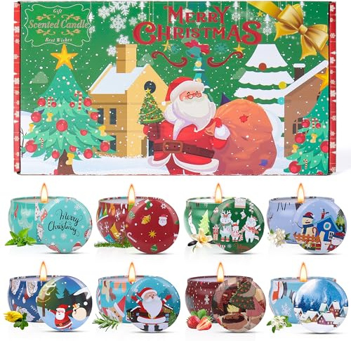 Weihnachtskerzen-Set, 8er-Pack Weihnachtskerzen für den Duft zu Hause, Winterkerzen-Geschenksets für Frauen und Männer, 2,5 oz natürliche Sojawachs Kerze für Weihnachten, Geburtstag, Erntedankfest