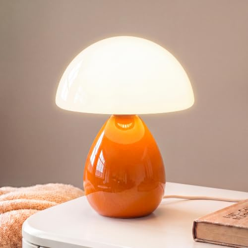 Dawnwake Pilz Nachttischlampe Tischlampe, Led Dimmbar Tischleuchte Deko Wohnzimmer, Schlafzimmer Tischlampen, Mushroom Bedside Table Lamp, Keramikbasis Glas Klein Nachtlampe (Orange-B)