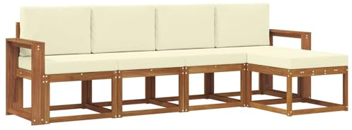 vidaXL Outdoor-Sofagarnitur 5 pcs Natur und Creme Massivholz Akazie, Moderner Garten-Sofa-Set, Robustes Lounge-Möbel für Terrasse und Patio, Akazie für den Garten