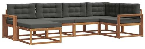 vidaXL Outdoor-Sofagarnitur mit Kissen 6 pcs Natur und Anthrazit, Modernes Outdoor-Sofa, Langlebiges Patio-Sofa, Lounge-Sitzgelegenheit für den Garten, Poolside Couch, Gartenmöbel, Modulares Set