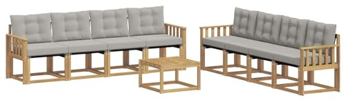 vidaXL Outdoor-Sofagarnitur mit Kissen 9 pcs Weiß und Hellgrau, Moderne Garten-Couch, tolles Set für Bequeme Lounge, langlebige Möbel, stylische Terrasse
