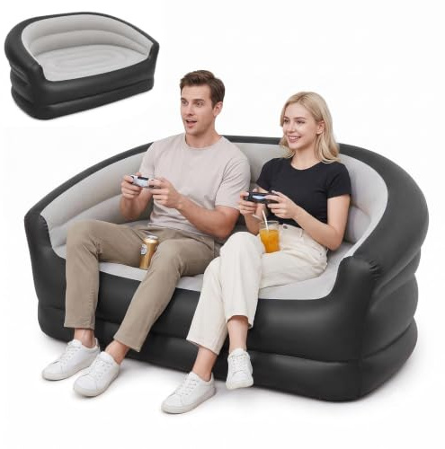 2-Sitzer Aufblasbares Sofa, 140x84x70 cm Wasserdichtes Luftsofa Outdoor Luftcouch mit Fußpumpe, Komfortable Tragbare Aufblasbare Couch Inflatable Sofa mit Beflockter Oberfläche für Wohnzimmer Camping
