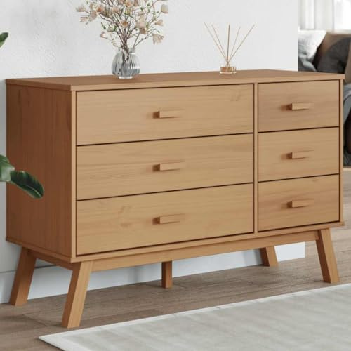 Faucqir Armoire à tiroirs Olden marron en pin massif avec 6 tiroirs pour salon, couloir, chambre à coucher, salle à manger et bureau, charme scandinave, console robuste avec aspect bois naturel