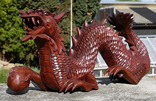 Wogeka Fantastischer Glücks Drache mit Kugel Holz Dragon FENG Shui HDra105