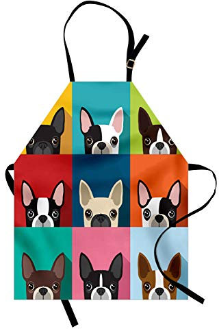 ABAKUHAUS Boston Terrier Kochschürze, Terrier Portrait, Unisex-Küchenlätzchen mit verstellbarem Hals für Kochen Gartenarbeit, 67 cm x 80cm, Blau Rot