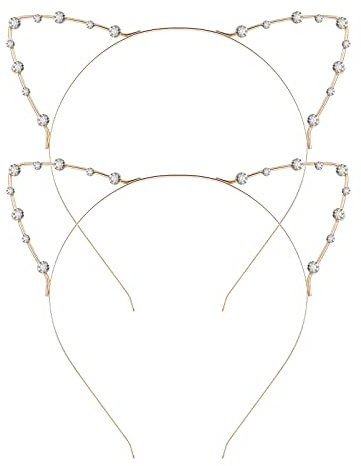 Lurrose Lot de 2 serre-têtes oreilles de chat pour femme - Avec perles et cristaux