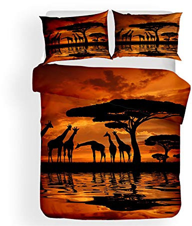 Morbuy Bettbezug Bettwäsche Set, 3D Afrikanische Tiere Giraffe Drucken Bettwäsche-Set Deluxe Mikrofaser Weiche mit Reißverschluss Bettbezug und Kissenbezüge (200x200cm,Verspielt)