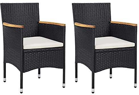 vidaXL 2X Gartenstuhl Essstuhl Stuhl Sessel Rattanstuhl Gartensessel Rattansessel Gartenmöbel Rattanmöbel Stühle Poly Rattan Schwarz