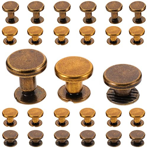 Milisten 30Pcs Vite Post Viti Chicago Tondo a Testa Piatta Bottone Chiodo Rivetto per Rilegatura in Pelle Fai da Te 5Mm 6. 5Mm 8Mm (Bronzo)