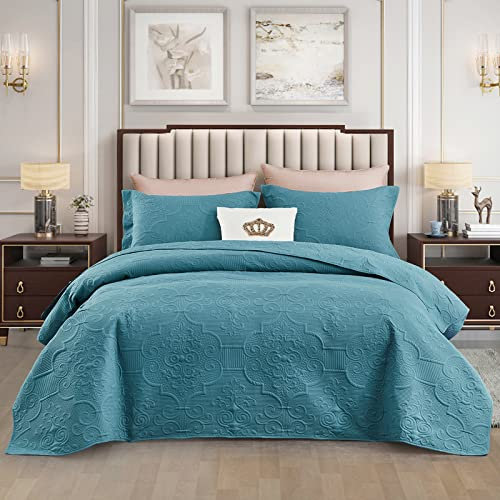CHIXIN Tagesdecke 170x210 cm Bettüberwurf Steppdecke Patchwork Wendedesign Bettdecke Stepp Decke 2 Teilig Tagesdecken mit 1 Kissenbezug 50 x 70cm, Türkis