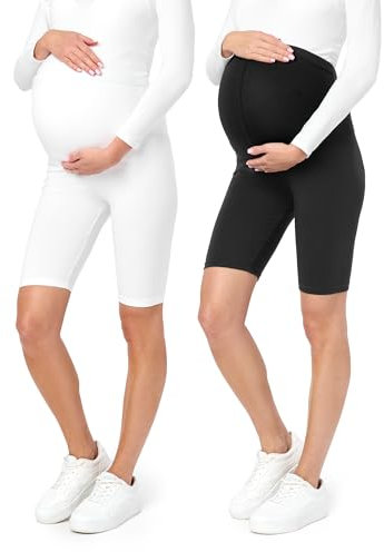 Be Mammy Leggings Courts de maternité Confortables en Coton Pantalons de maternité pour l'été Legging Court Grossesse Maternité 2Pack BE20-228 (2Pack Noir/Blanc 4XL)
