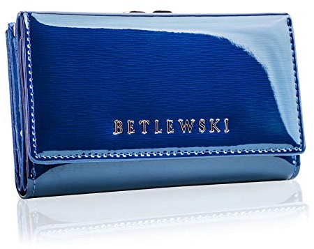 BETLEWSKI Damengeldbörse aus echtem Leder RFID Geldbeutel Damen sehr schöne Farben mit vielen Fächern, inkl Geschenkbox | Ledergeldbörse Royal, Blau