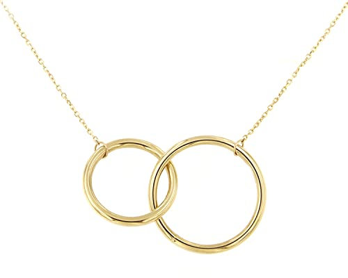 Lucchetta - Halskette mit Verschlungenen Kreisen 14 Karat GelbGold, Echtgold Schmuck, Goldkette 585 Damen, Kette 45cm einstellbar 42cm