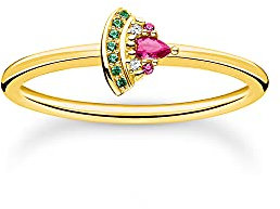 Thomas Sabo Damenring mit Wassermelonen Motiv 925er Sterlingsilber mit 750er Gelbgold Vergoldung mit Zirkonia in Grün, Pink und Weiß, Größe: 54, TR2353-488-7-54
