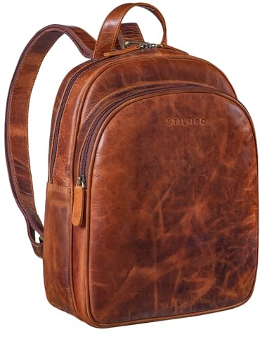 STILORD Aubrey Damen Tagesrucksack Leder Vintage Daypack für 10,9 Zoll Tablet Kleiner Cityrucksack Frauen Lederrucksack Echtleder Farbe:Kara - Cognac