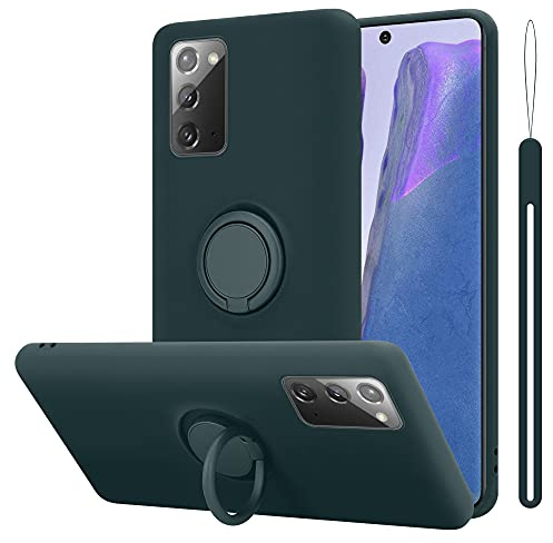 Cadorabo Hülle kompatibel mit Samsung Galaxy Note 20 Schutzhülle TPU Silikon Case Liquid Design mit Ring Slim Kratzfest Liquidsilikon Microfaser Case Hülle für Galaxy Note 20 in Grün
