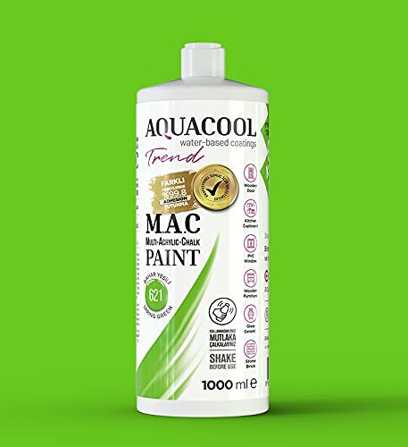 AquaCool 621 Peinture acrylique mate à séchage rapide pour intérieur et extérieur sur meubles, bois, plastique, verre, céramique, pierre 1000 ml Vert printemps