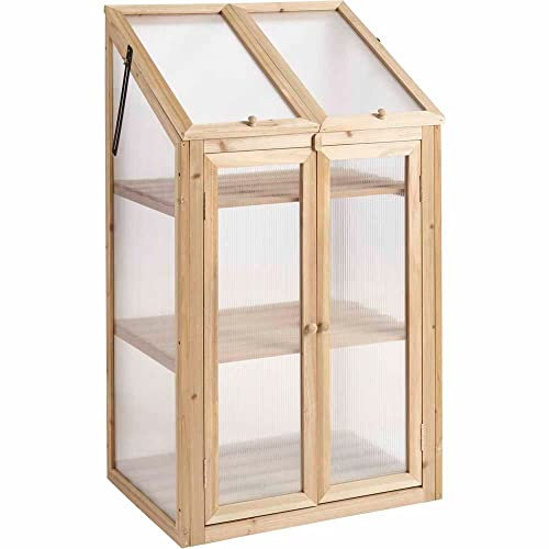 tradefirst Small Wooden Greenhouse, Mini Wooden Greenhouse Transparent Wooden Cold Frame, Gardening Cold Frames Garden, Small Greenhouse For Small Garden_ W69 x D49 x H120 cm
