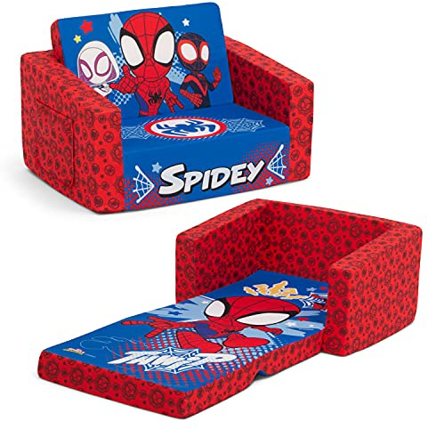 Delta Children Marvel Spidey and His Amazing Friends Cozee Flip-Out Chair - 2-in-1 Convertible Chair to Lounger for Kids
